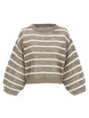 Brunello Cucinelli Dazzling Striped Net Linen Jersey In Nutshell+panama