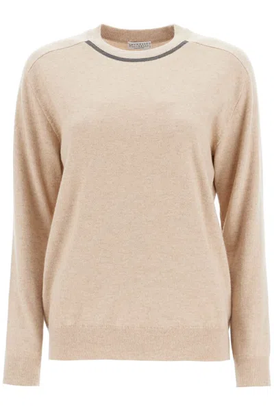 Brunello Cucinelli Cashmere Crewneck Pullover In Beige