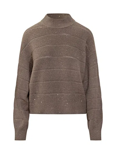 Brunello Cucinelli Pullover With Paintillettes In Brown