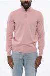 Brunello Cucinelli Pure Cashmere Mock Neck Sweater With Half Zip In Pink