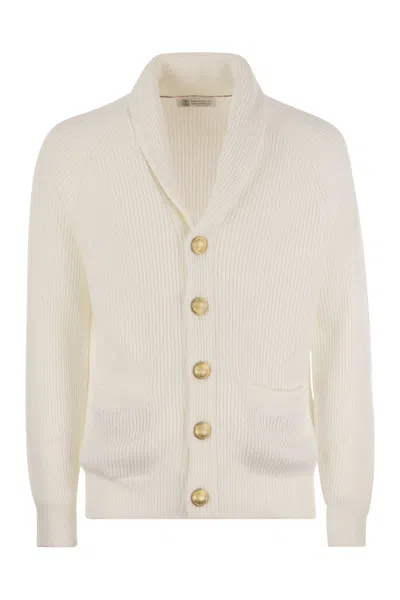 BRUNELLO CUCINELLI PURE COTTON RIBBED CARDIGAN WITH METAL BUTTON FASTENING FOR MEN