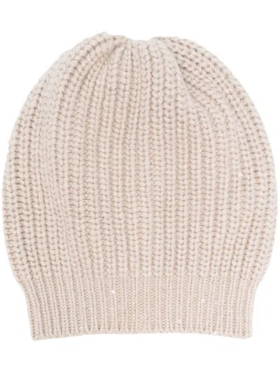 BRUNELLO CUCINELLI PURL-KNIT RIBBED-TRIM BEANIE