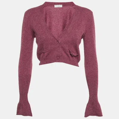 Pre-owned Brunello Cucinelli Purple Cashmere Knit Cropped Cardigan Xs