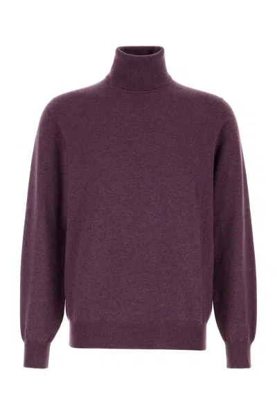 Brunello Cucinelli Cashmere Turtleneck Sweater With Ribbed Cuffs And Hem In Purple