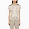 Brunello Cucinelli Elegant Stretch Silk Satin T-shirt With Jewel Accent In Purple