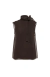 Brunello Cucinelli Pussybow Top With Monili In Brown