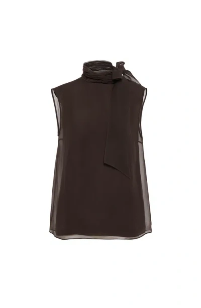 Brunello Cucinelli Pussybow Top With Monili In Brown