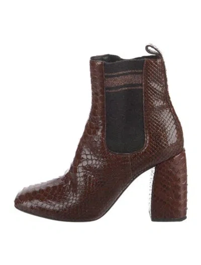Pre-owned Brunello Cucinelli Python Chelsea Boots In Brown