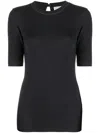 Brunello Cucinelli Ribbed Texture Keyhole Back Short Sleeves Top In Black