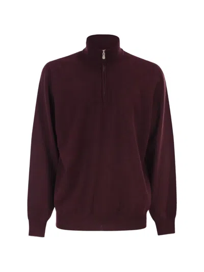 Brunello Cucinelli Men High-necked Cashmere Sweater With Zip Opening In Multi
