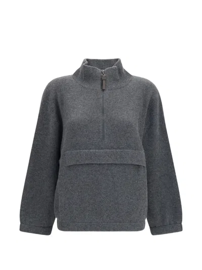 Brunello Cucinelli Quarter-zip Cashmere Sweater In Gray