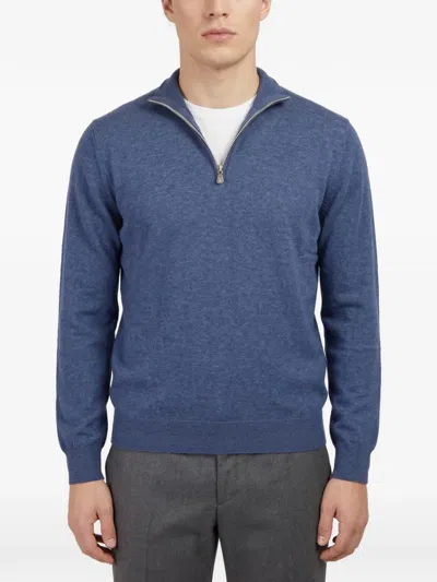 Brunello Cucinelli Quarter-zip Wool Sweater In Blue