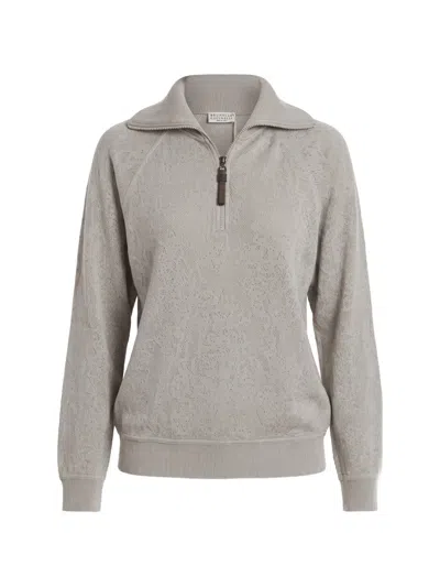 Brunello Cucinelli Quarter-zip Wool Sweater In Gray