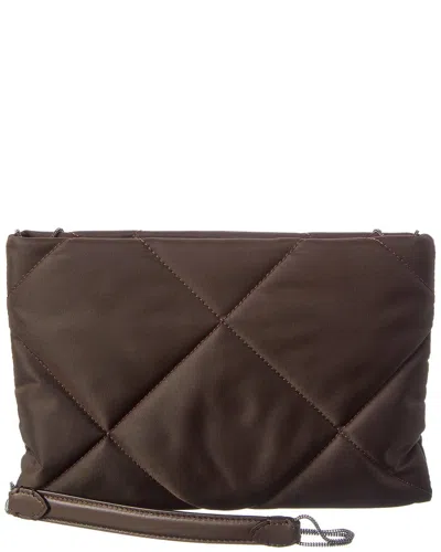 Brunello Cucinelli Quilted Canvas Pouch In Brown