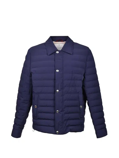 Brunello Cucinelli Quilted Classic-collar Jacket In Blue