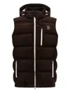 Brunello Cucinelli Velvet Padded Hooded Sleeveless Gilet In Brown