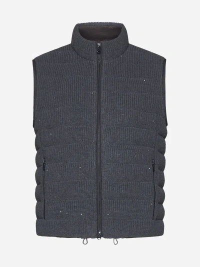 Brunello Cucinelli Quilted Cotton Knit Waistcoat In Charcoal