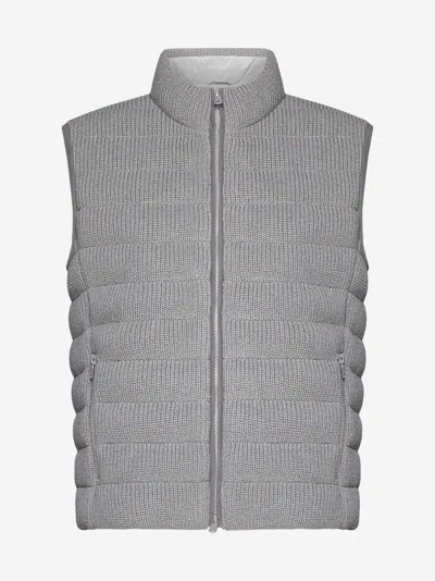 Brunello Cucinelli Quilted Cotton Knit Vest In Grey