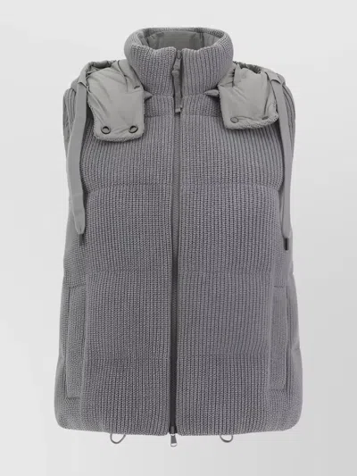 Brunello Cucinelli Quilted Cotton Vest Hood In Gray