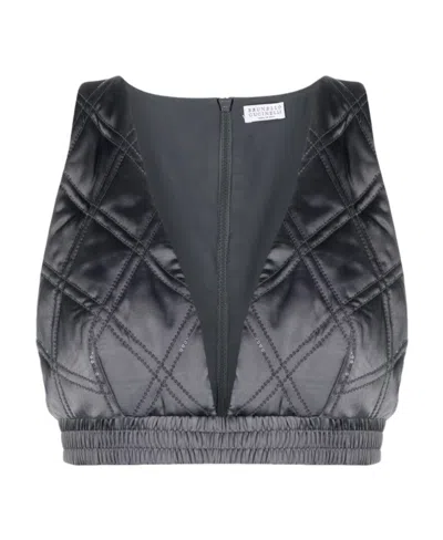 Brunello Cucinelli Quilted Cropped Top In Black