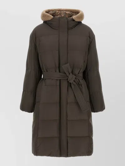 Brunello Cucinelli Quilted Down Jacket Belt Hooded Design In White