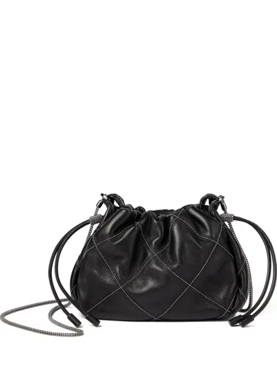 Brunello Cucinelli Quilted Drawstring Bucket Bag In Black
