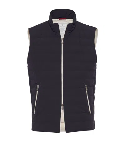 Brunello Cucinelli Quilted High-neck Gilet In Navy Blue