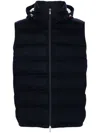 Brunello Cucinelli Men Sleeveless Down Jacket In Membraned Taffeta With Heat Tapes And Detachable Ho In Blue