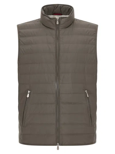 Brunello Cucinelli Quilted Goose Down Vest In Olive Green