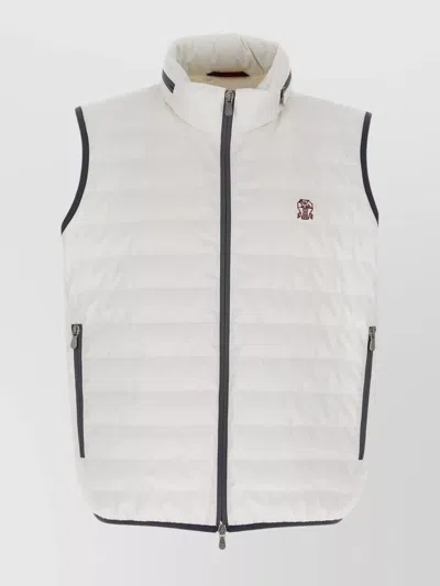 Brunello Cucinelli Quilted High Collar Sleeveless Jacket In White