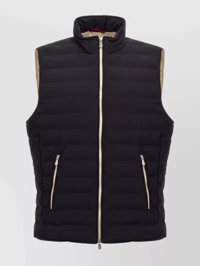 BRUNELLO CUCINELLI QUILTED HIGH COLLAR SLEEVELESS VEST WITH SIDE ZIP POCKETS