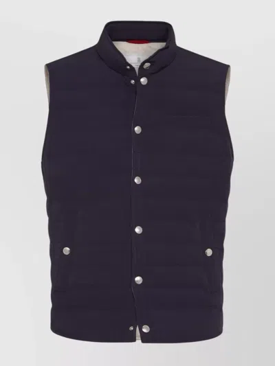 Brunello Cucinelli Quilted High Neck Sleeveless Jacket In Blue
