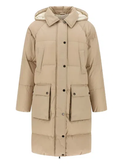 Brunello Cucinelli Quilted Hooded Down Coat In Neutral