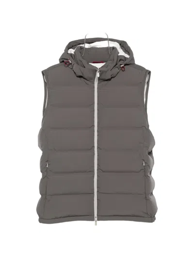 Brunello Cucinelli Quilted Hooded Gilet In Gray