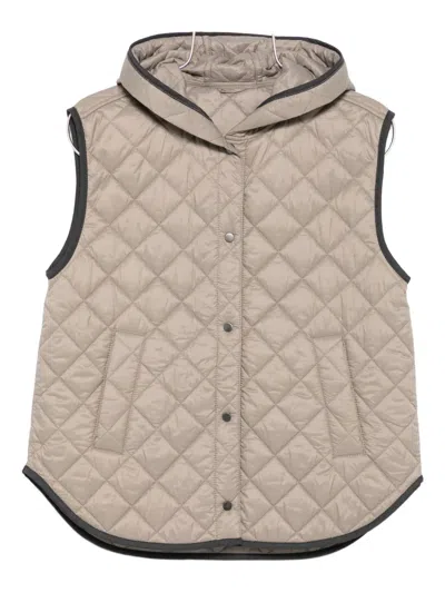 Brunello Cucinelli Quilted Hooded Gilet In Neutral