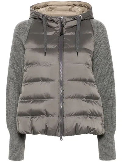 Brunello Cucinelli Quilted Hooded Jacket In Grey