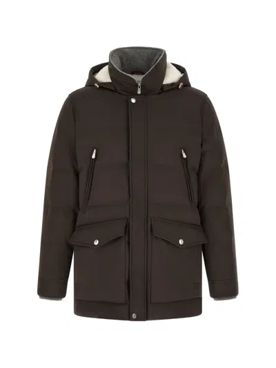 Brunello Cucinelli Goose Down Quilted Stretch Nylon Parka In Brown