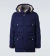 Brunello Cucinelli Wool Down Jacket With Detachable Hood In Blue