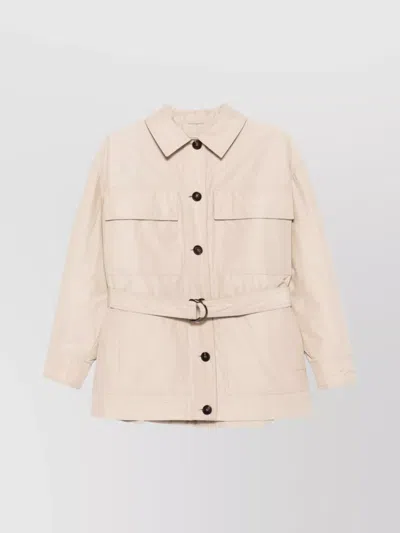 Brunello Cucinelli Quilted Jacket Waist Belted In Neutral
