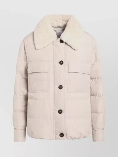 BRUNELLO CUCINELLI QUILTED JACKET WITH SHEARLING COLLAR AND POCKETS