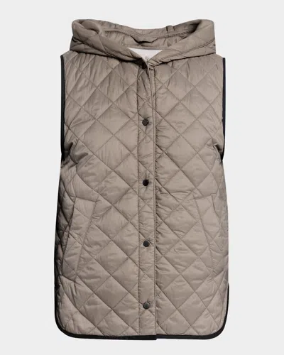 Brunello Cucinelli Quilted Nylon Padded Thermal Hooded Vest In Brown
