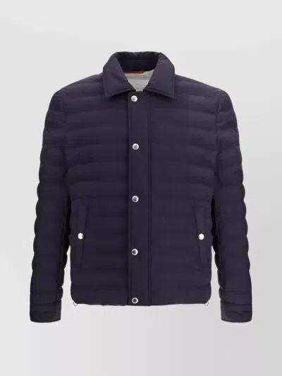 Brunello Cucinelli Quilted Padded Collared Down Jacket In Blue