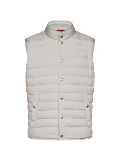 Brunello Cucinelli Quilted Padded Gilet In Gray