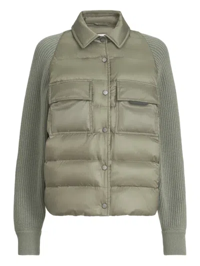 Brunello Cucinelli Quilted Pocket Knit-sleeve Jacket In Green