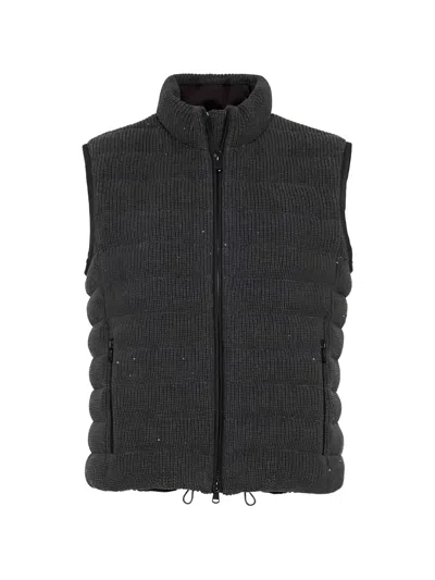 Brunello Cucinelli Quilted Ribbed-knit Gilet In Gray