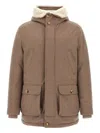 Brunello Cucinelli Flannel Down Jacket Puffer Jackets Beige In Brown