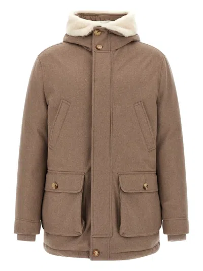 BRUNELLO CUCINELLI QUILTED SHEARLING-DETAIL COAT