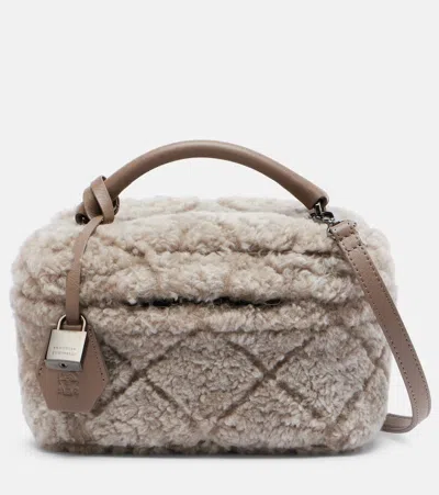 Brunello Cucinelli Quilted Shearling Vanity Bag In Sand