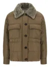 Brunello Cucinelli Quilted Coat With Plush Shearling Collar And Flap Pockets In Brown