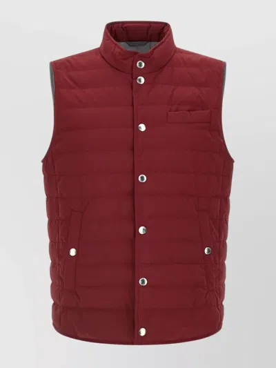 Brunello Cucinelli Quilted Sleeveless Stand Collar Vest In Red